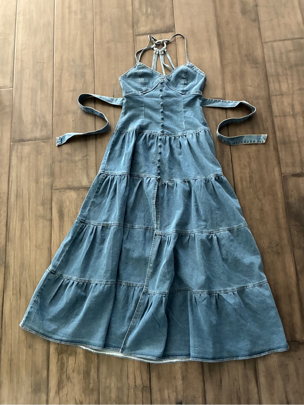 Denim Western Tiered Maxi Dress - Size Medium - Picture 9 of 13